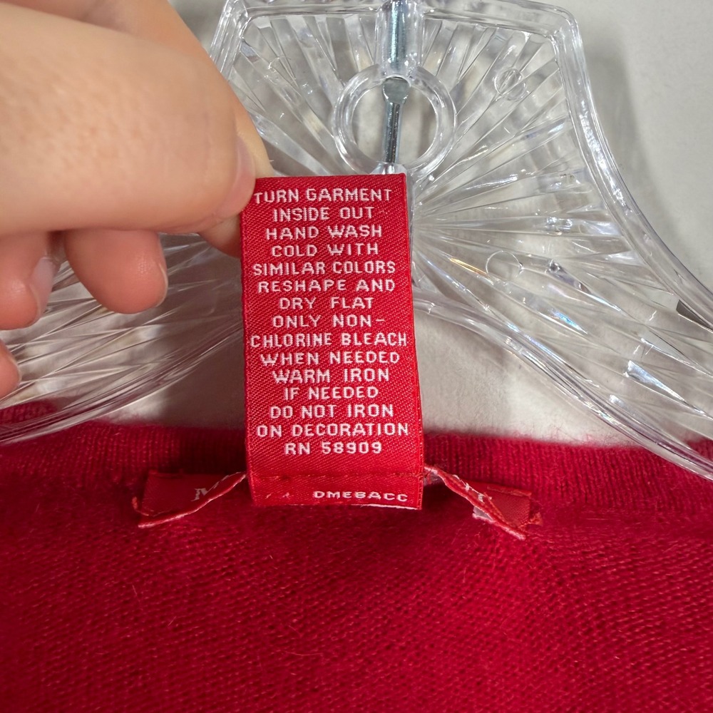 Merry & Bright Red Angora Wool Blend Holiday Ornament Sequin Cardigan Sweater S - Picture 4 of 13